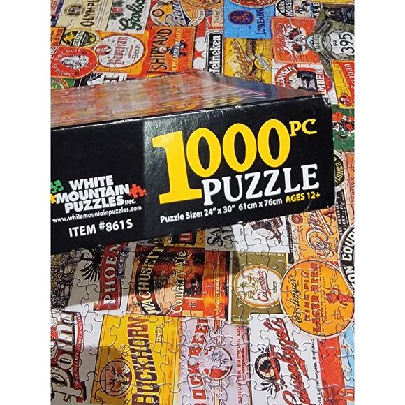 White Mountain Jigsaw Puzzle Cheers! 1000 Pieces Beer Labels Complete - Picture 7 of 7
